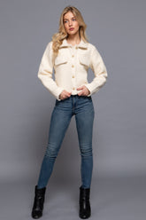 Cream Long Sleeve Teddy Fleece Short Jacket Simmer & Fay